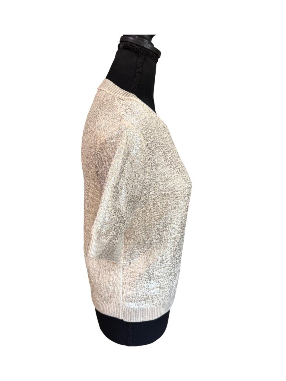 Zara Metallic Glam Posh Party City Short-Sleeve Sweater Silver Cream Womens S - Picture 5 of 13